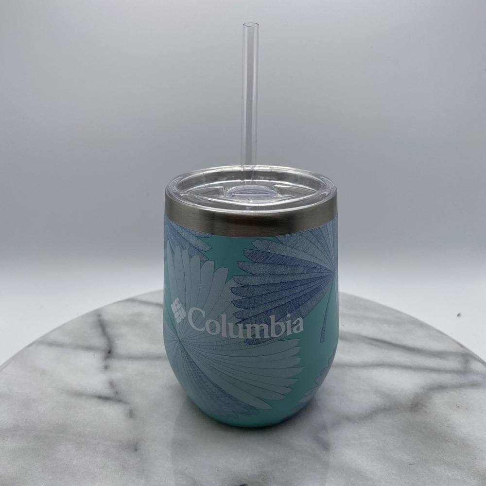 New Coffee Wine Tumbler Insulated Mug Cup Columbia Travel Ocean Blue Lid Straw
